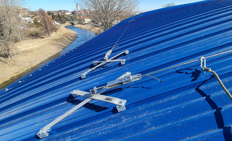  Standing seam metal roof with certified anchor points for fall protection